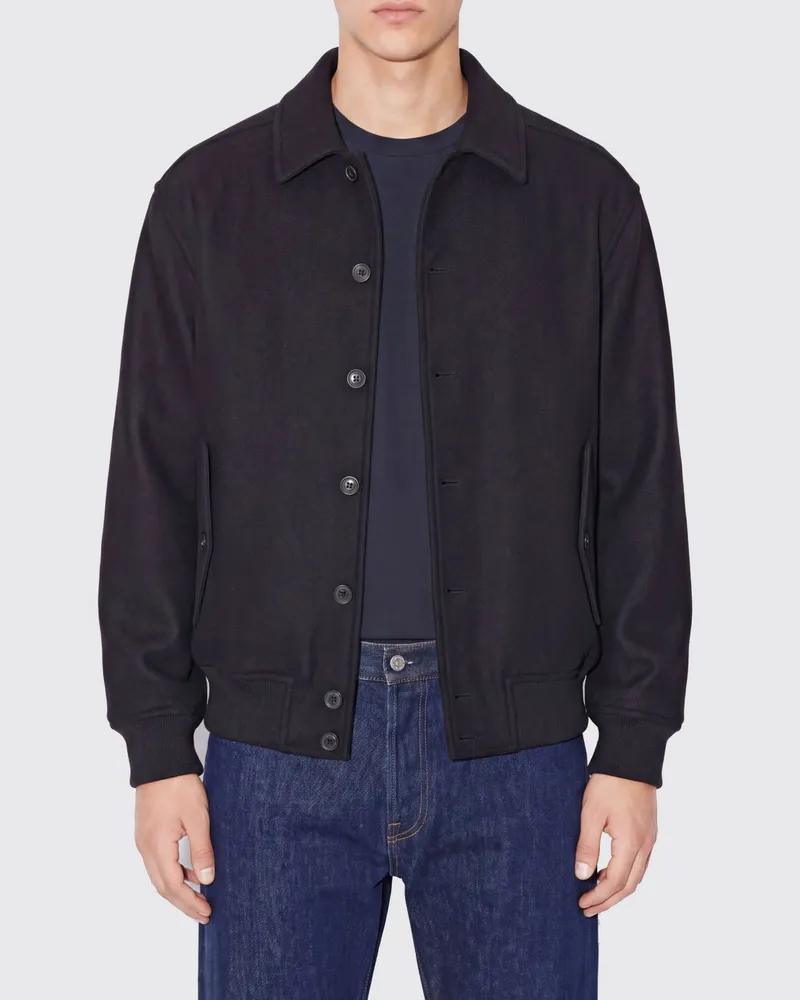 Ferragamo Bomberjacke aus schwarzer Wollmischung mit klassischem Kragen und Pattentaschen Schwarz