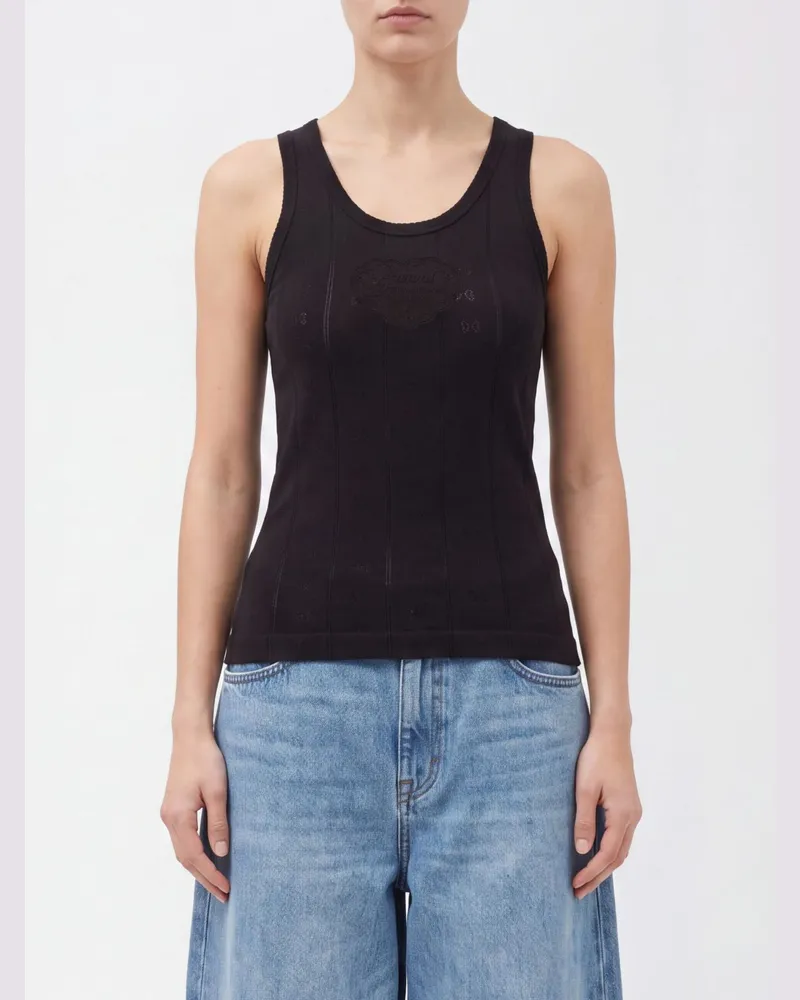 Ganni Slim-Fit-Tanktop aus Bio-Baumwolle mit gesticktem Brustlogo Schwarz