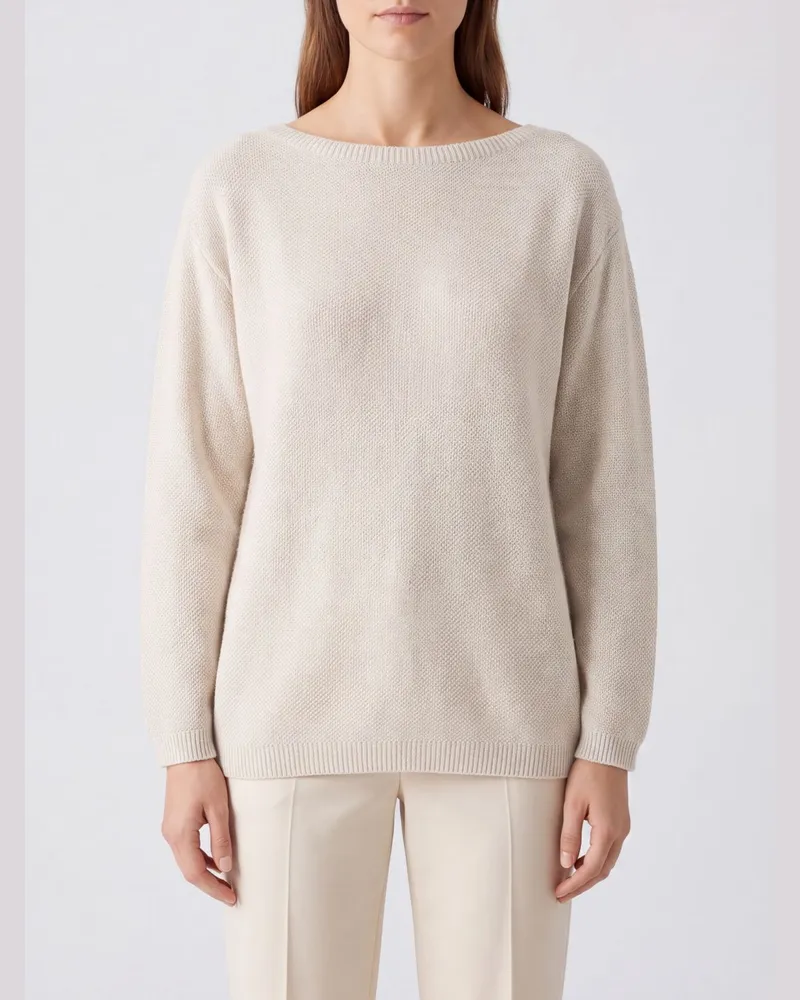 Fabiana Filippi Langarmpullover mit Rundhalsausschnitt aus Wolle, Seide und Kaschmir Beige