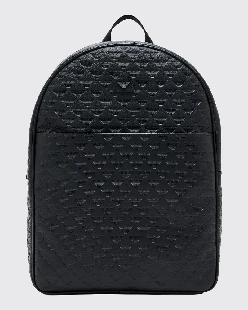 Emporio Armani Rucksack aus geprägtem Kalbsleder mit Adler-Logo und gepolsterten Trägern Schwarz
