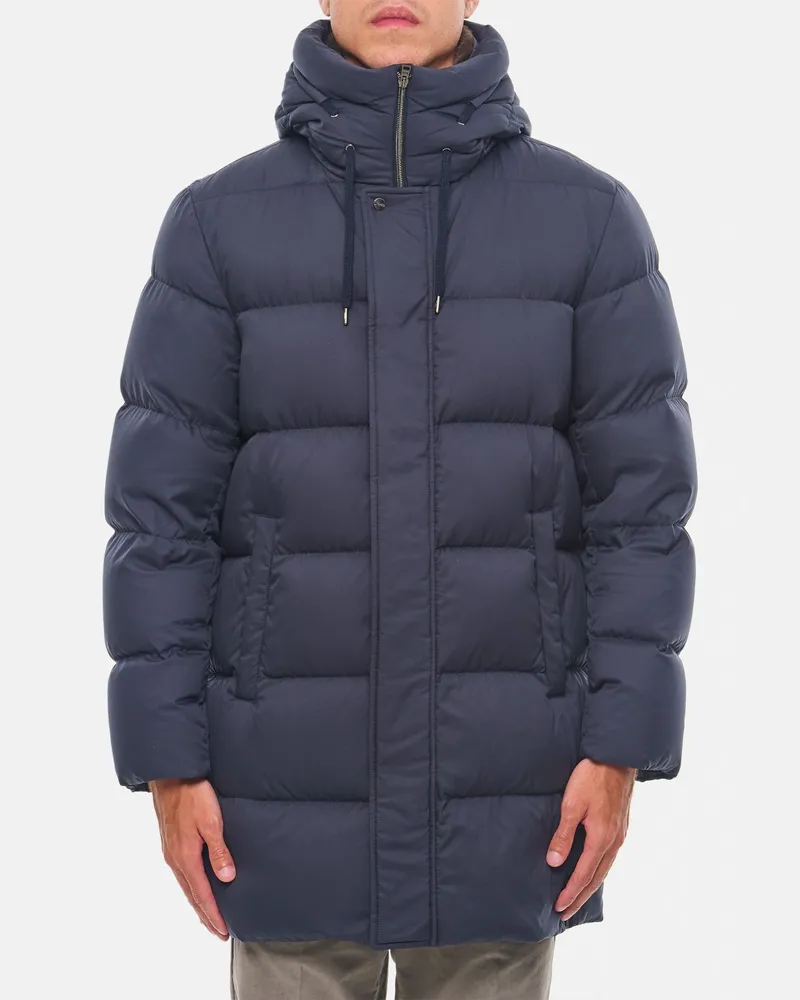 Herno Kurze Stepp-Daunenjacke aus ultraleichtem Nylon mit Kapuze Blau