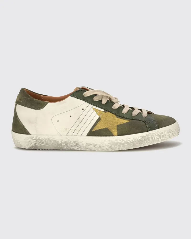 Golden Goose Super-Star Sneakers aus Kalbsleder mit Used-Effekt Olive