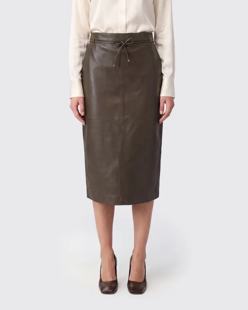 Max Mara Midi-Bleistiftrock aus Lammleder mit hohem Taillengürtel Grün