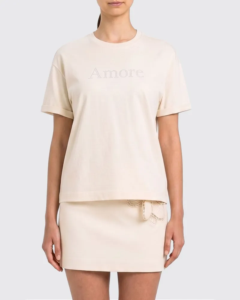 Twin-Set Baumwoll-T-Shirts mit Slogan Natural