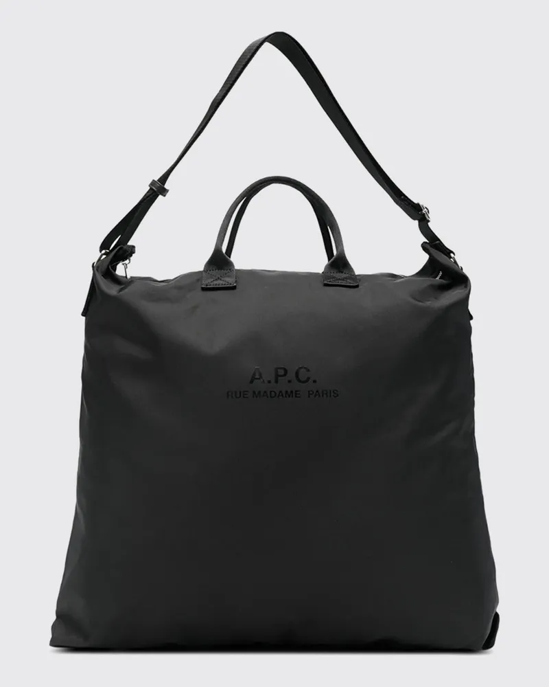 A.P.C. Backstage Tote-Tasche aus Nylon mit doppeltem Henkel und Schultergurt Schwarz