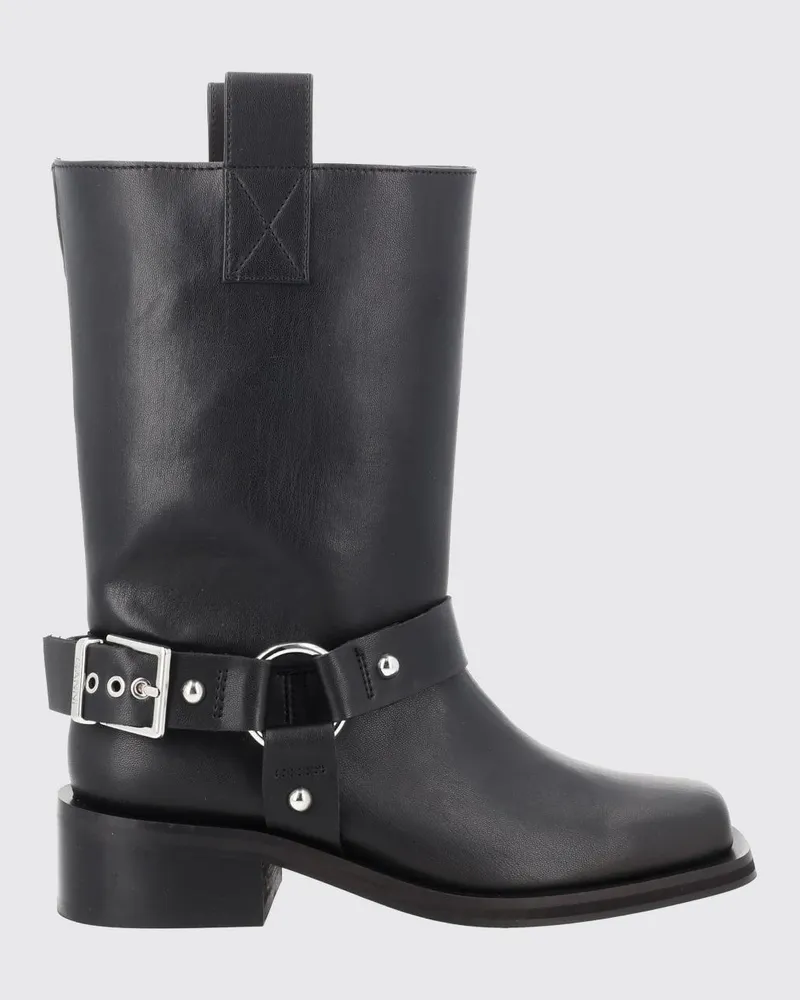 Ganni Wadenhohe Biker-Stiefel aus recyceltem Leder mit eckiger Kappe Schwarz