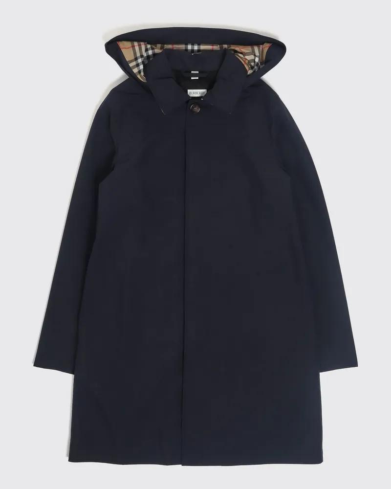 Burberry Regenmantel für Jungen aus technischem Gewebe mit langen Ärmeln und abnehmbarer Kapuze Navy