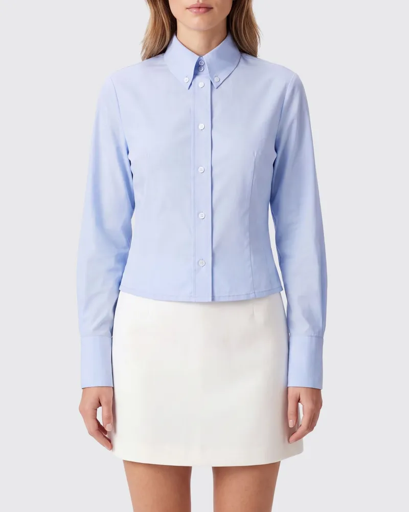 TELA Slim-Fit-Hemd aus Baumwollpopeline mit Button-Down-Kragen Hellblau