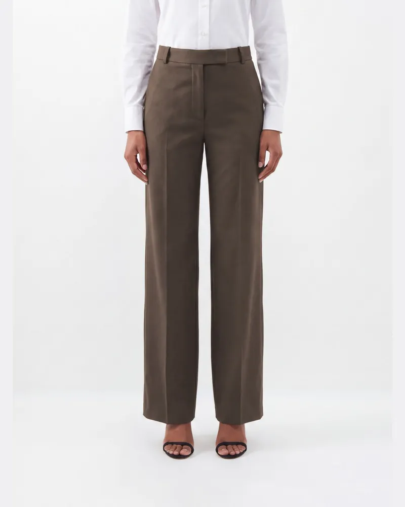 Joseph Hoch taillierte, maßgeschneiderte Wide-Leg-Hose aus Viskose- und Baumwollmischung Braun