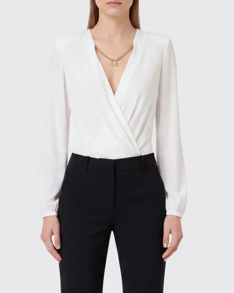 Elisabetta Franchi Georgette-Bodybluse Weiß