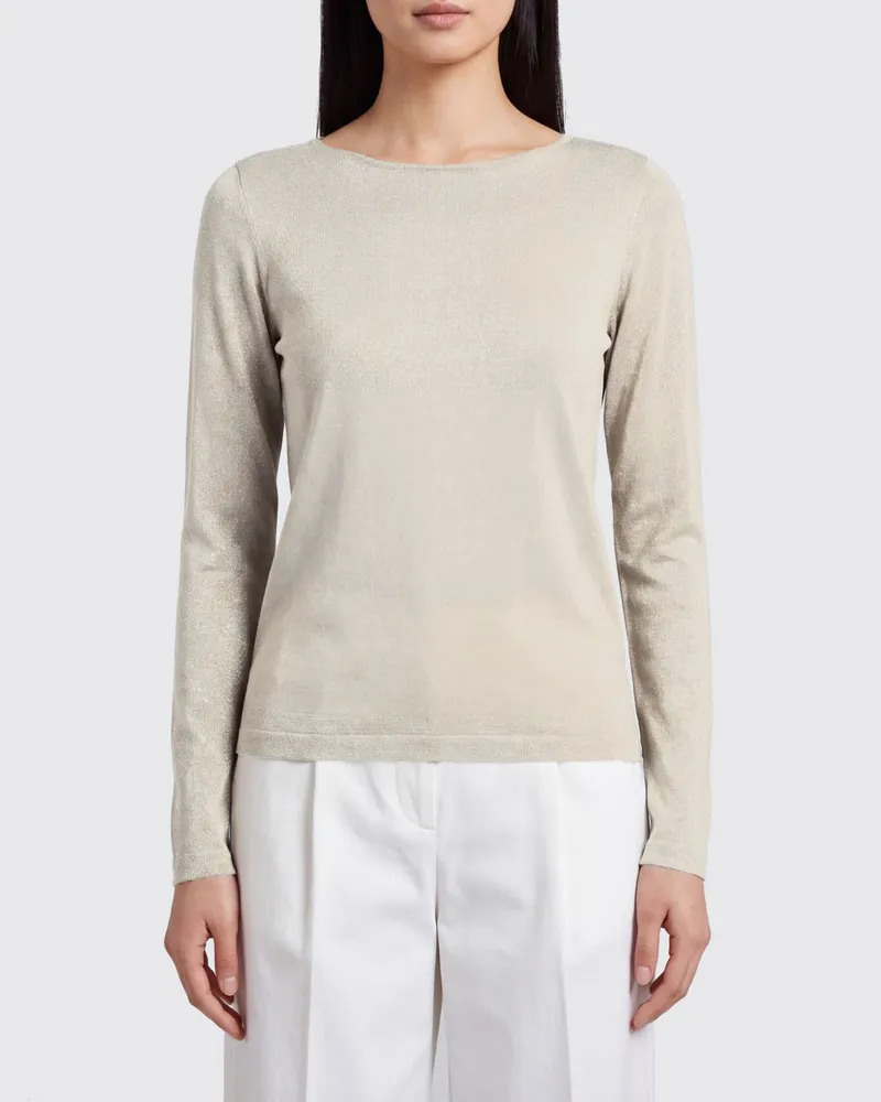 Brunello Cucinelli Schmaler Pullover mit Rundhalsausschnitt aus Woll-Seiden-Mischung Beige
