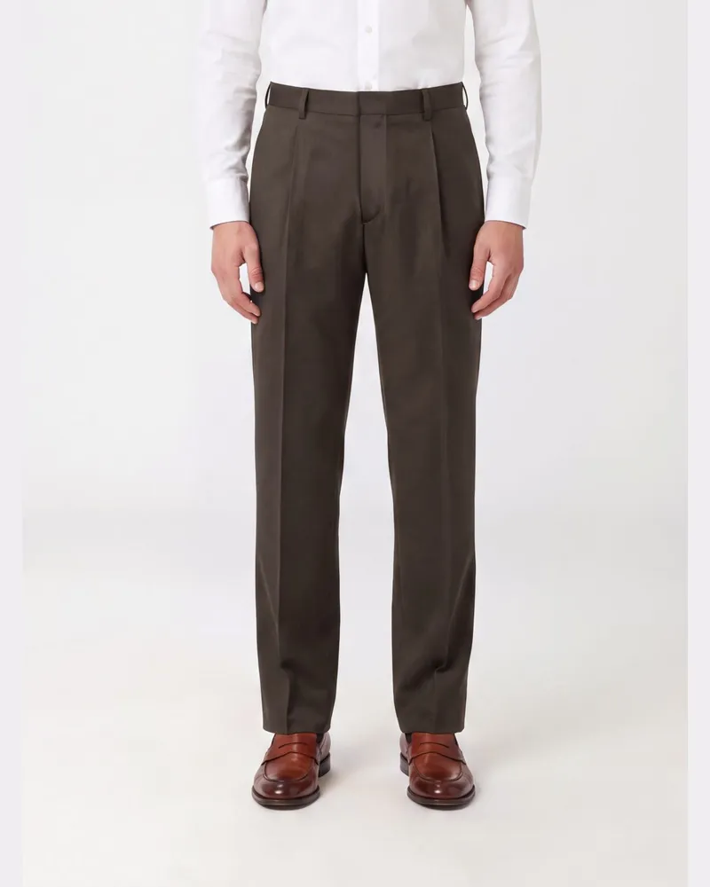 LARDINI Hose mit weitem Bein von aus reiner Schurwolle mit Abnähern und mittelhohem Bund Braun