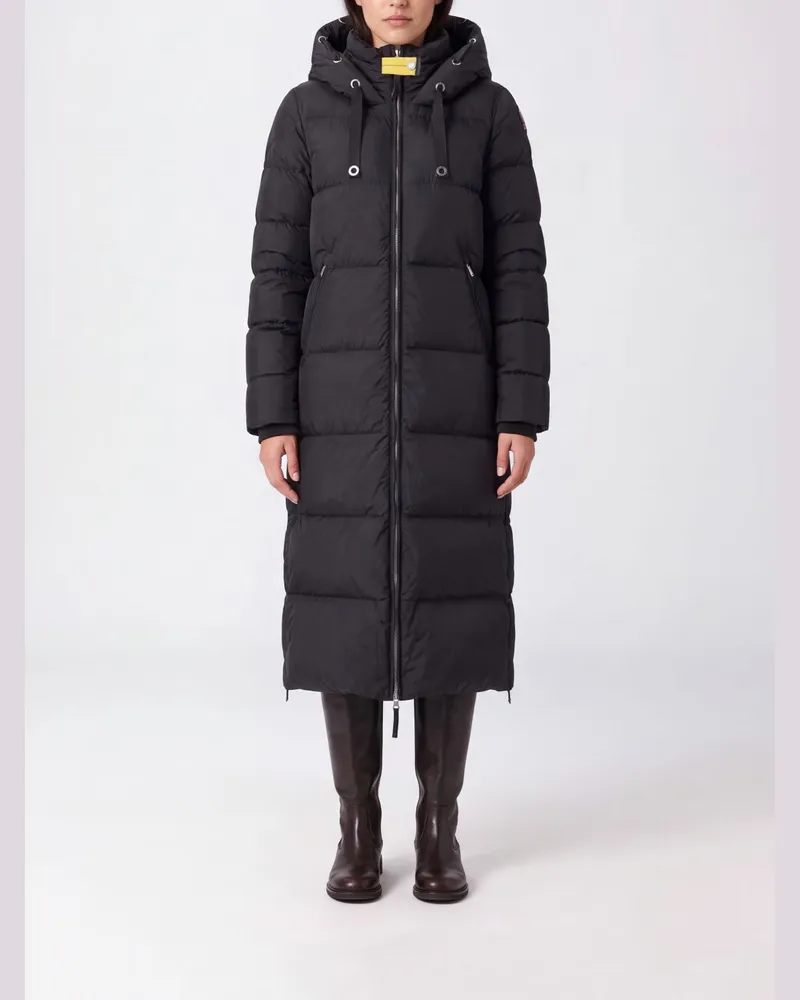 Parajumpers Lange gesteppte Daunenjacke aus Nylon mit Kapuze und Kordelzug Schwarz