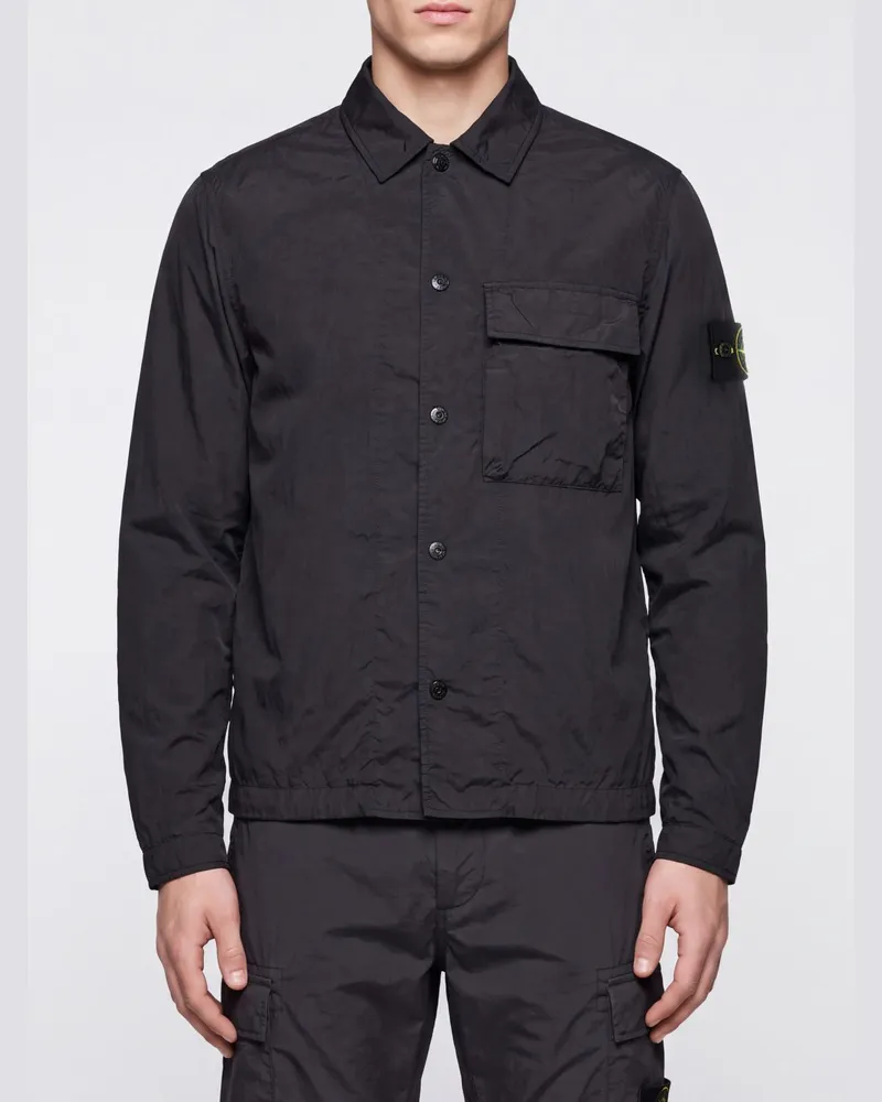 Stone Island Hemdjacke aus Nylon mit aufgesetzten Taschen und Compass-Logo Navy