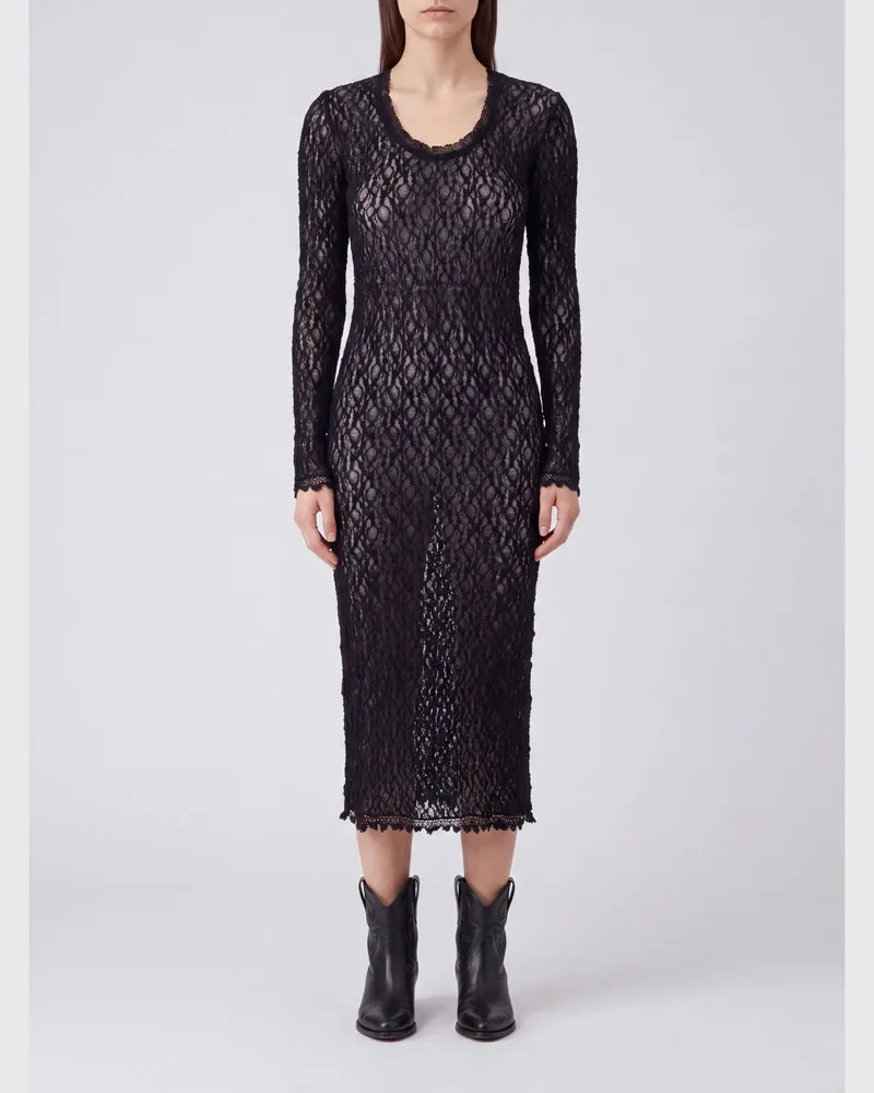 Isabel Marant Langärmeliges Balsane Midikleid aus Spitze von Schwarz