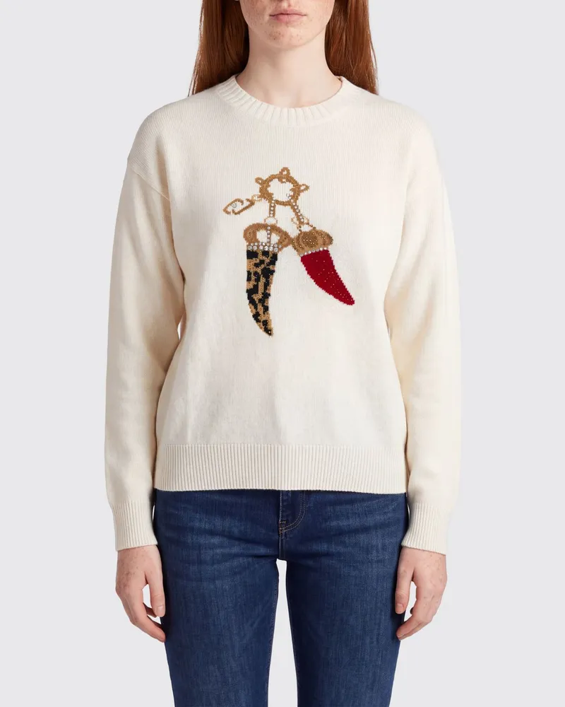 Liu Jo Wollpullover mit Grafikprint und Strass-Logo auf der Rückseite Weiß