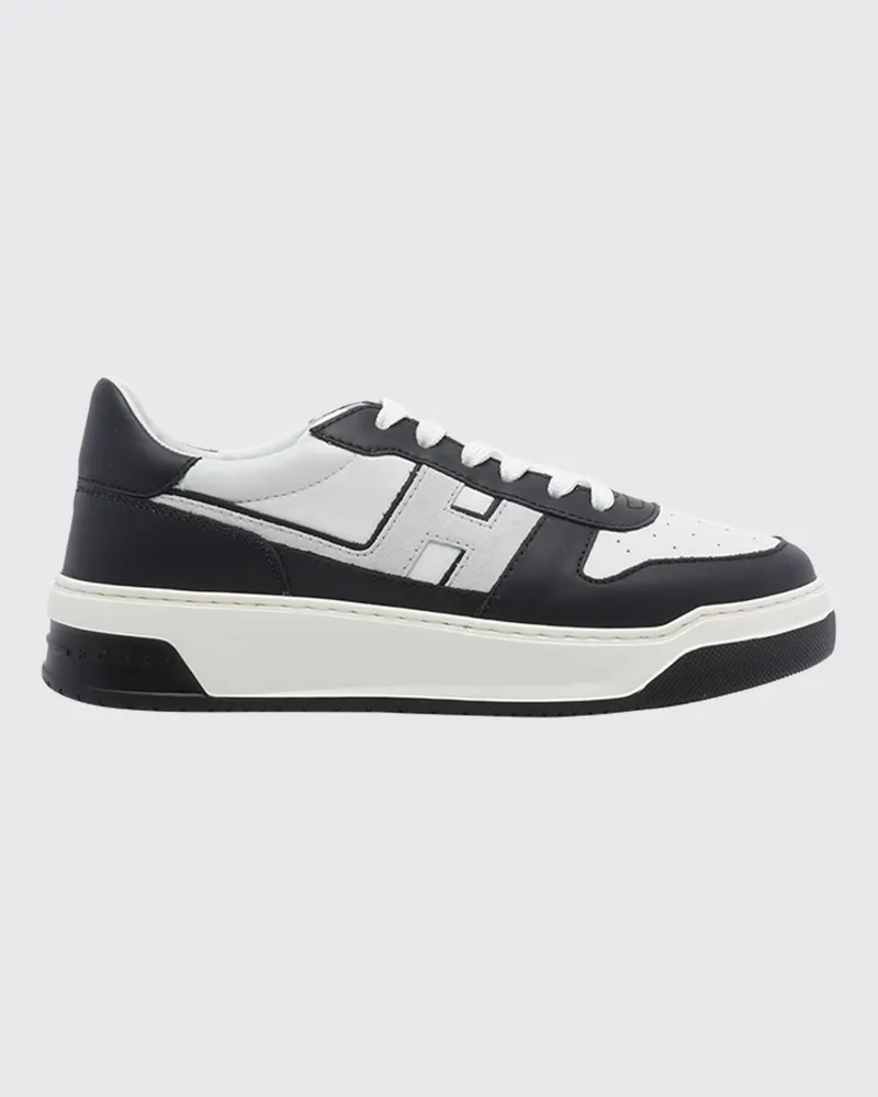 Hogan Zweifarbige Kalbsleder-Sneakers mit kontrastierendem H-Logo und Plateausohle Schwarz