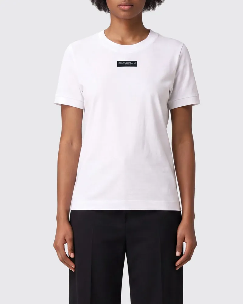 Dolce & Gabbana DOLCE  GABBANA Baumwoll-T-Shirt Dolce & Gabbana mit Kontrast-Logo und Rundhalsausschnitt Weiß