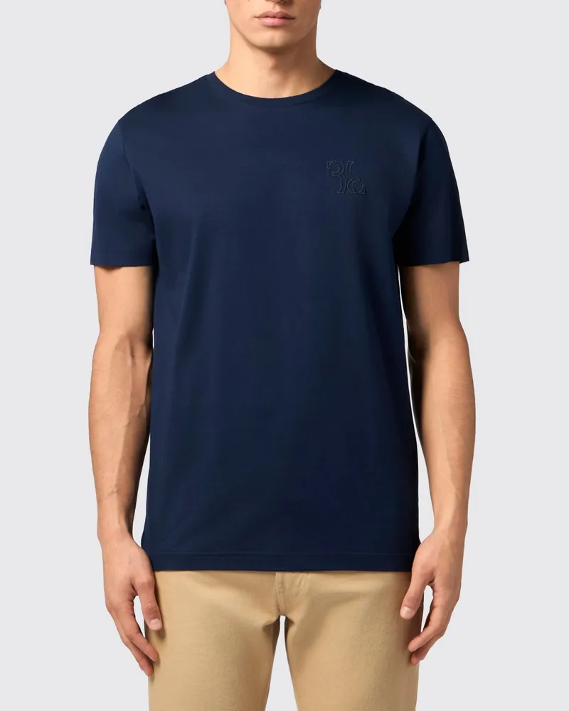 Billionaire Slim Fit Baumwoll-T-Shirt mit Ton-in-Ton-Logostickerei Blau