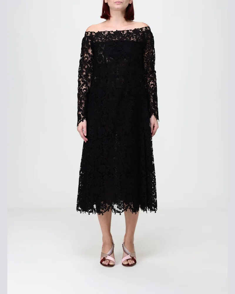 Fendi A-Linien-Spitzen-Midikleid von mit geradem Ausschnitt Schwarz