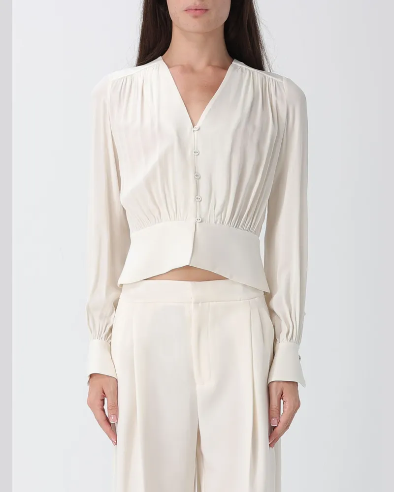 Twin-Set Slim-Fit Satinbluse von mit V-Ausschnitt und langen Ärmeln Perle