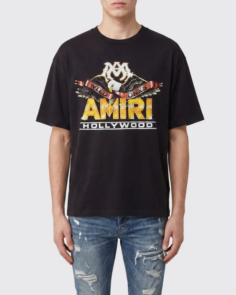 Amiri Baumwoll-T-Shirt mit Grafikprint und überschnittenen Schultern Grau