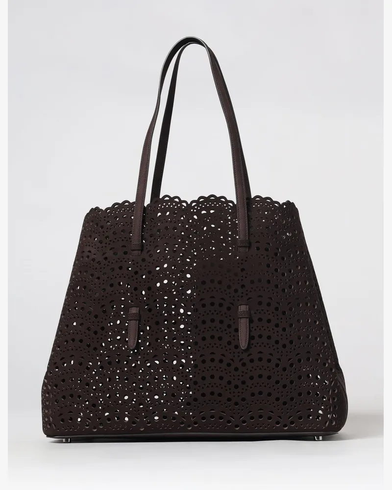Alaïa Schultertasche Mina aus perforiertem Nubukleder mit Innentasche Braun