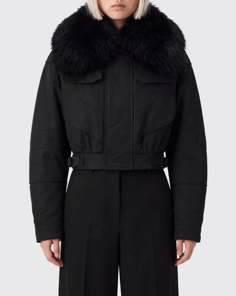 Dsquared2 Kurze Bomberjacke aus Baumwollmischung mit Pelzkragen Schwarz