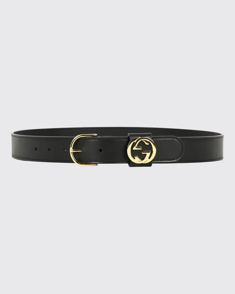 Gucci Gürtel aus glattem Kalbsleder von mit GG-Monogramm-Schnalle aus Metall Schwarz