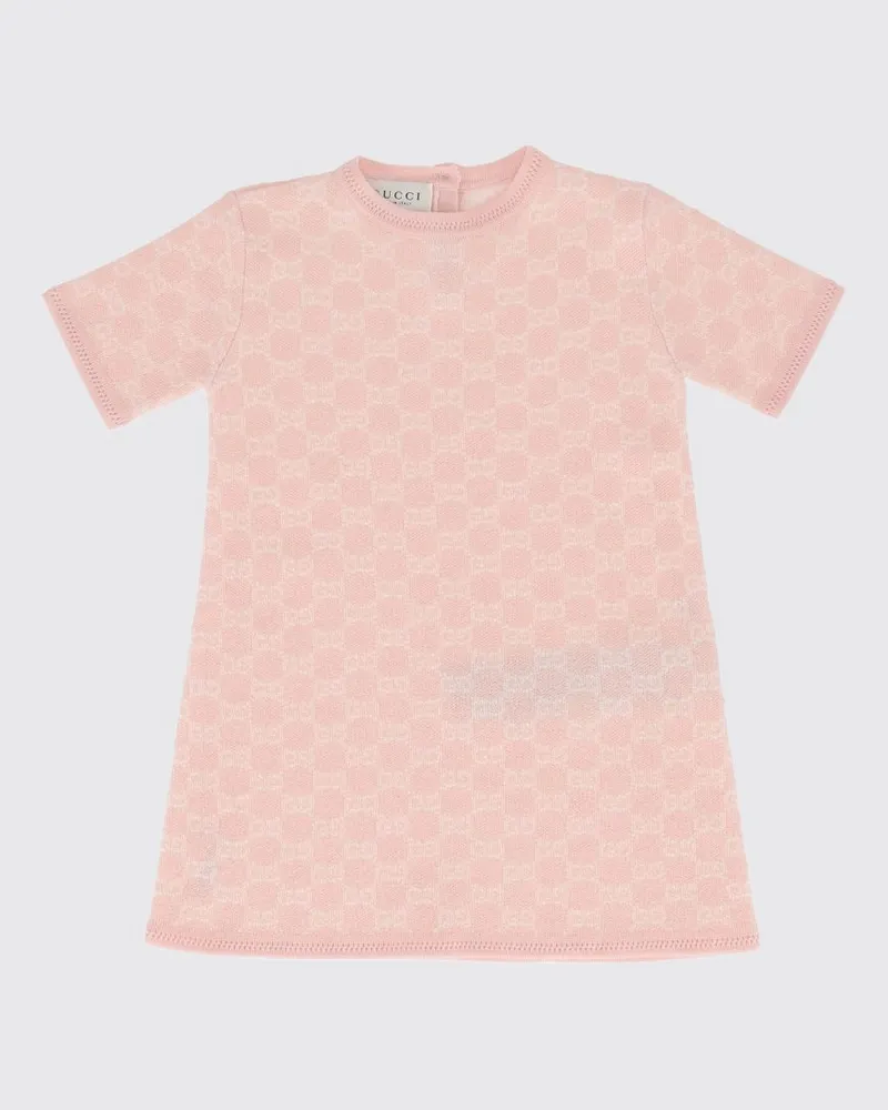 Gucci Kurzärmeliges kurzes Wollkleid von für Mädchen mit GG-Monogramm Pink