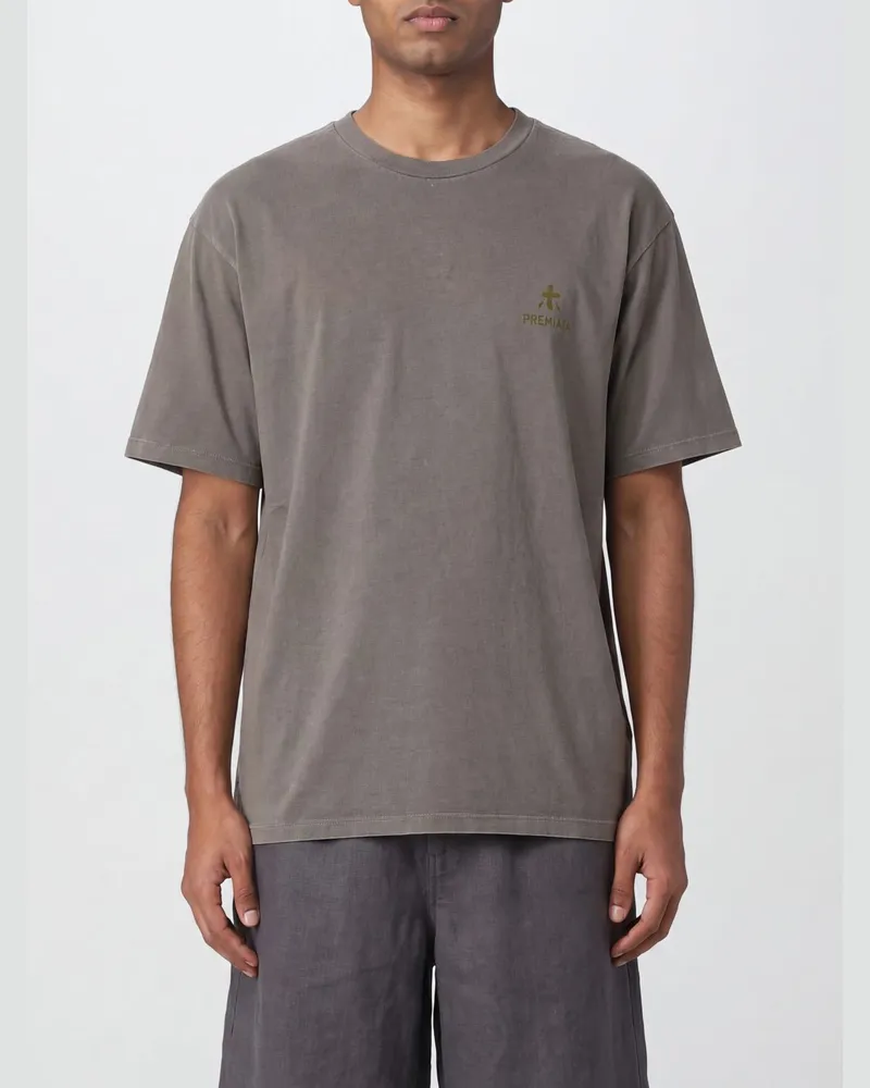 Premiata Rundhals-T-Shirt aus reiner Baumwolle mit kontrastierendem gesticktem Logo Grau