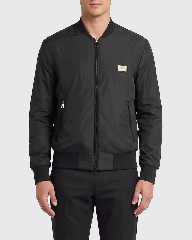 Dolce & Gabbana DOLCE  GABBANA Technische Nylon-Bomberjacke von Dolce & Gabbana mit Metall-Logo und Reißverschluss Schwarz