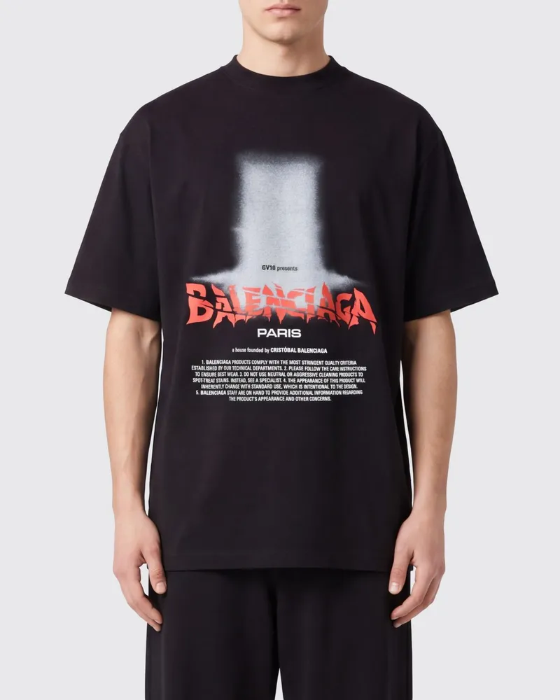 Balenciaga Relaxed Fit T-Shirt aus Baumwolle mit Kontrast-Logo Schwarz