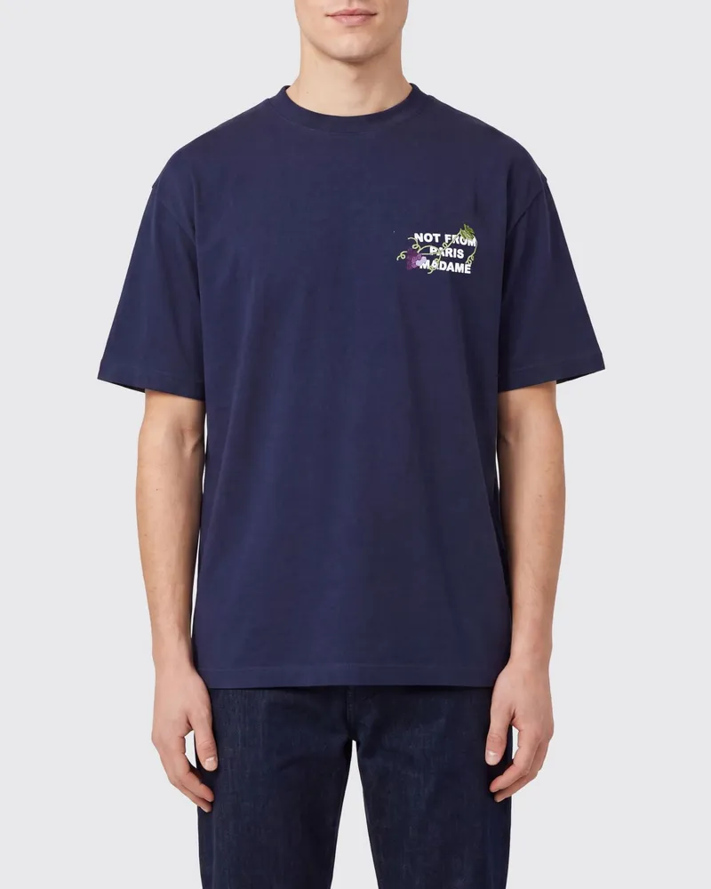 Drôle de Monsieur T-Shirt aus Baumwolle mit Slogan-Print und überschnittenen Schultern Blau