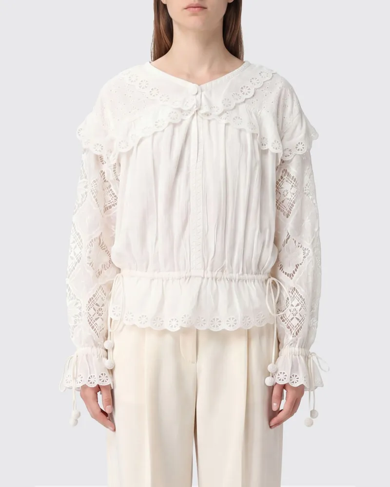 Isabel Marant Nowana V-Ausschnitt-Bluse aus Viskose mit bestickten Spitzeneinsätzen Weiß