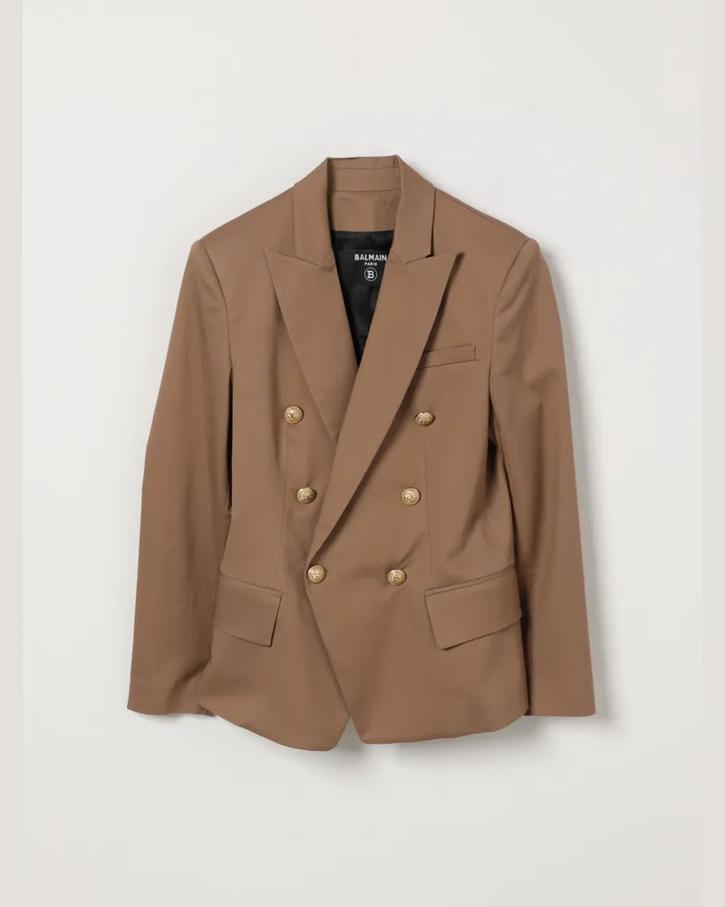Balmain Zweireihiger Baumwollblazer Braun