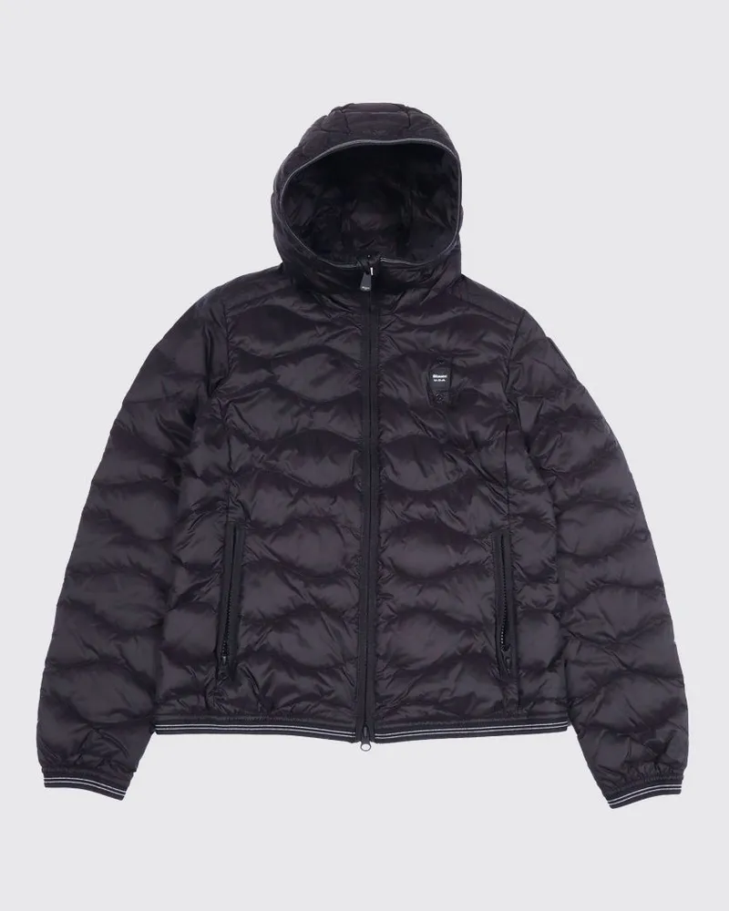 Blauer Daunenjacke aus wattiertem Nylon Schwarz