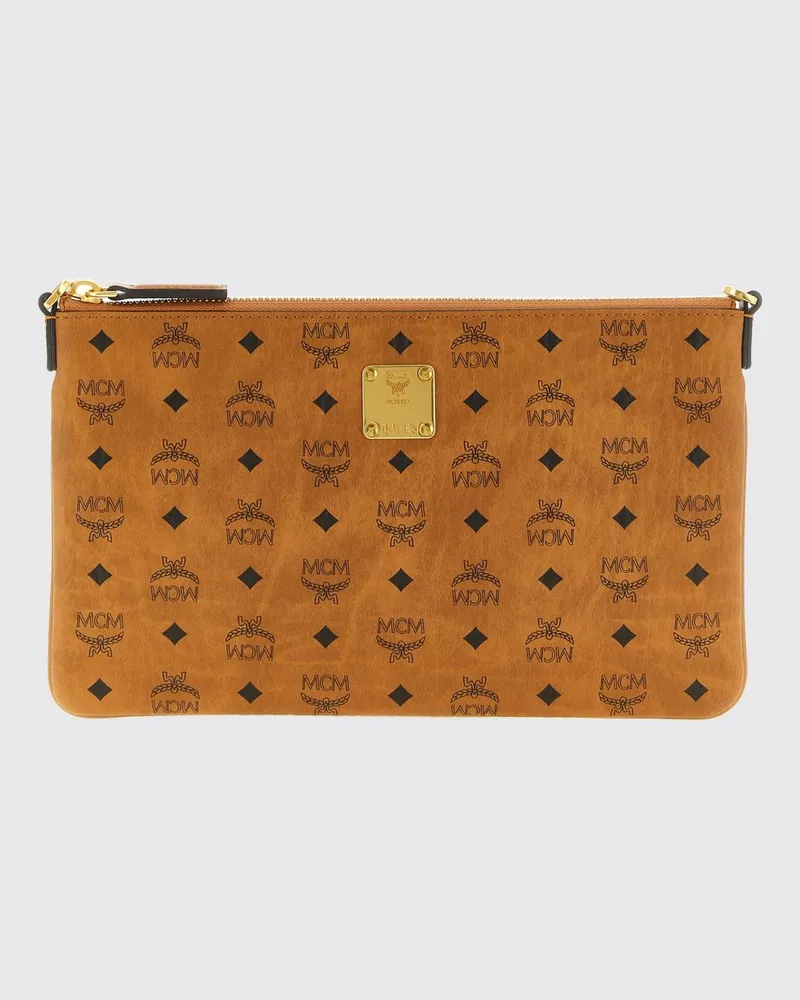 MCM Aren Umschlag-Clutch aus beschichteter Baumwolle mit Logo-Print und Reißverschluss Braun