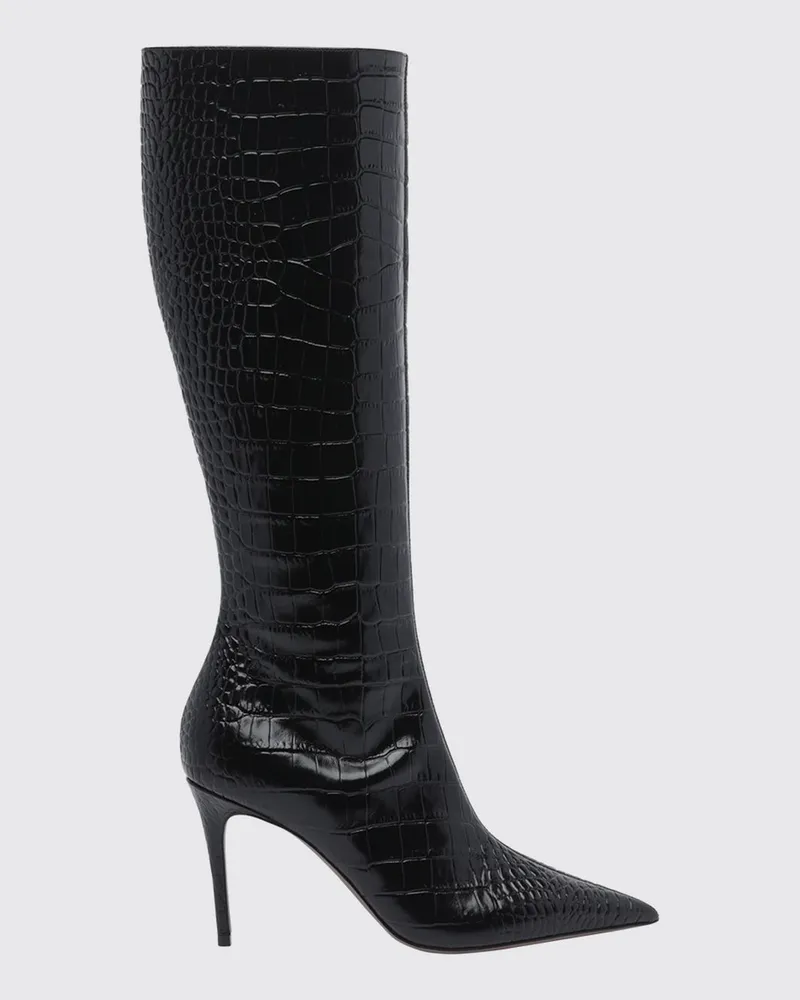 Paris Texas Kniehohe Stiletto-Stiefel aus Lackleder mit Kroko-Prägung von Braun