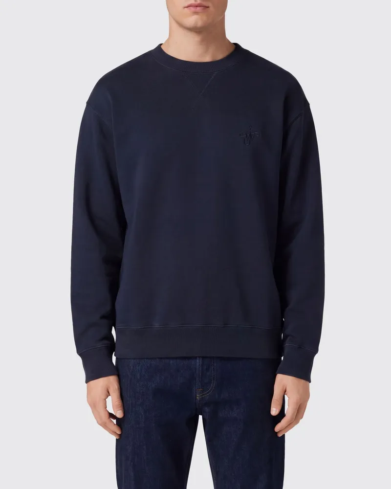 J.W.Anderson Baumwoll-Sweatshirt mit Rundhalsausschnitt von mit gesticktem Logo und überschnittenen Schultern Blau