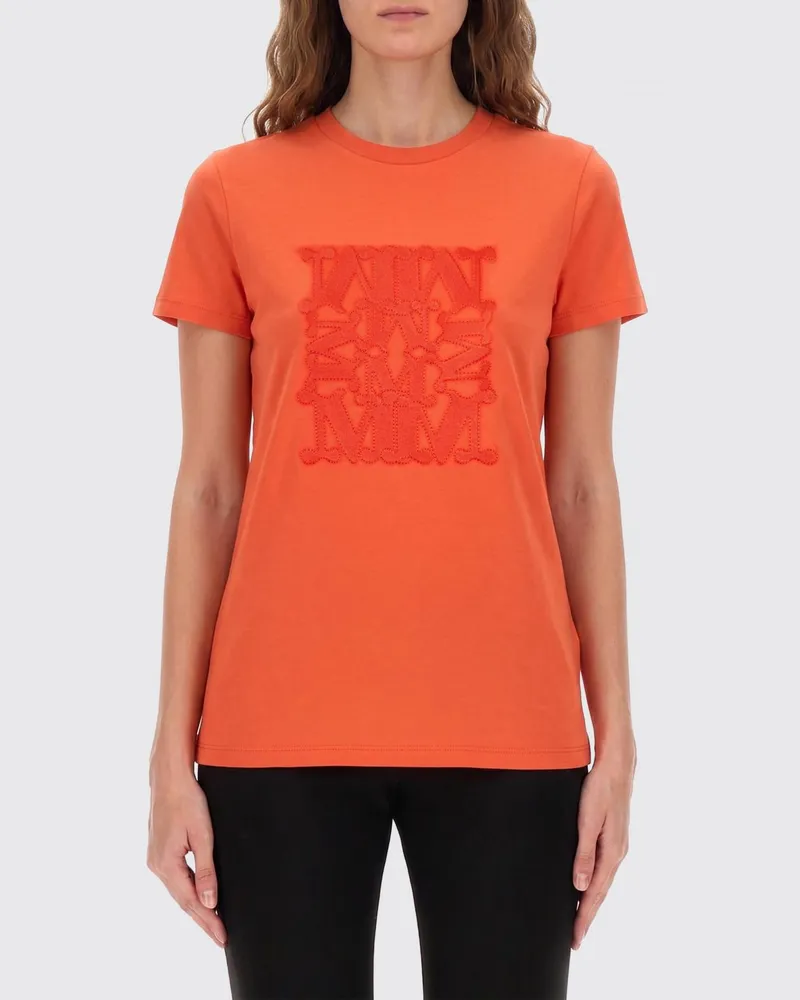 Max Mara Baumwoll-T-Shirt mit Logo Rot