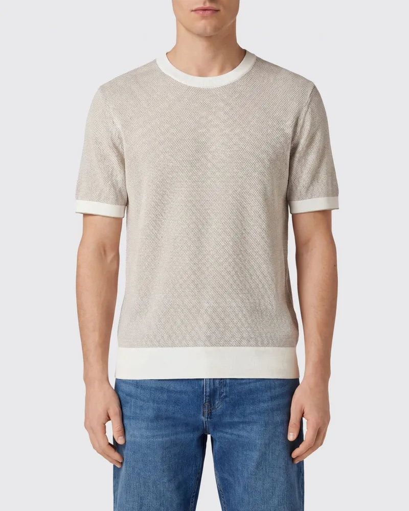 HUGO BOSS Pullover mit abstraktem zweifarbigem Muster aus Baumwolle und Seide Weiß