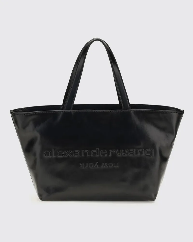 Alexander Wang Tote-Bag aus Leder mit Ton-in-Ton-Logo und abnehmbarem Riemen Schwarz