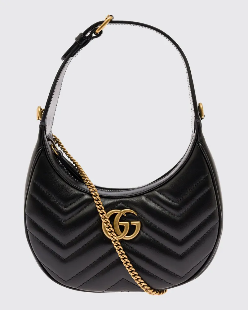 Gucci GG Marmont Mini-Hobo-Tasche aus Matelassé-Leder mit verstellbarem Henkel Schwarz