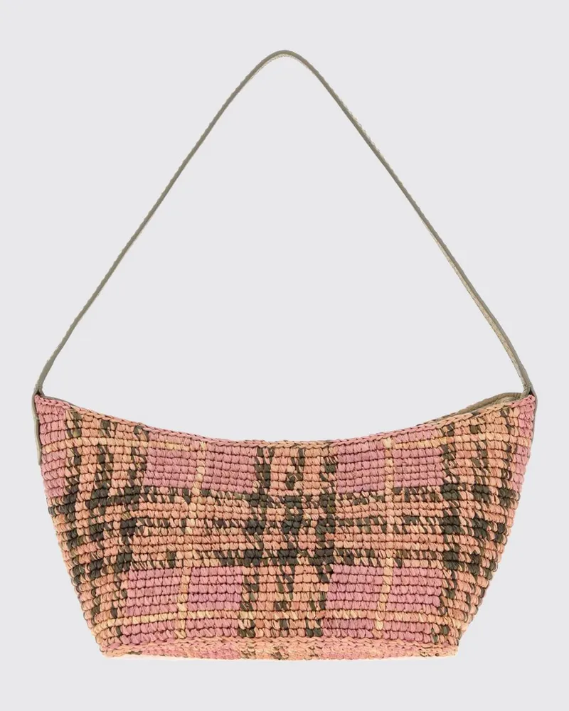 Burberry Margate Vintage Check Schultertasche aus Raffia mit Ledergriff Pink