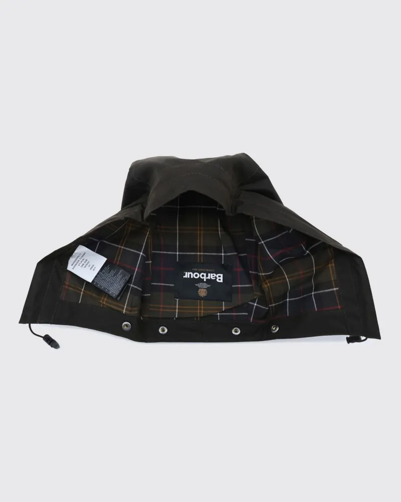 Barbour Fischerhut aus gewachster Baumwolle mit kariertem Innenfutter Olive