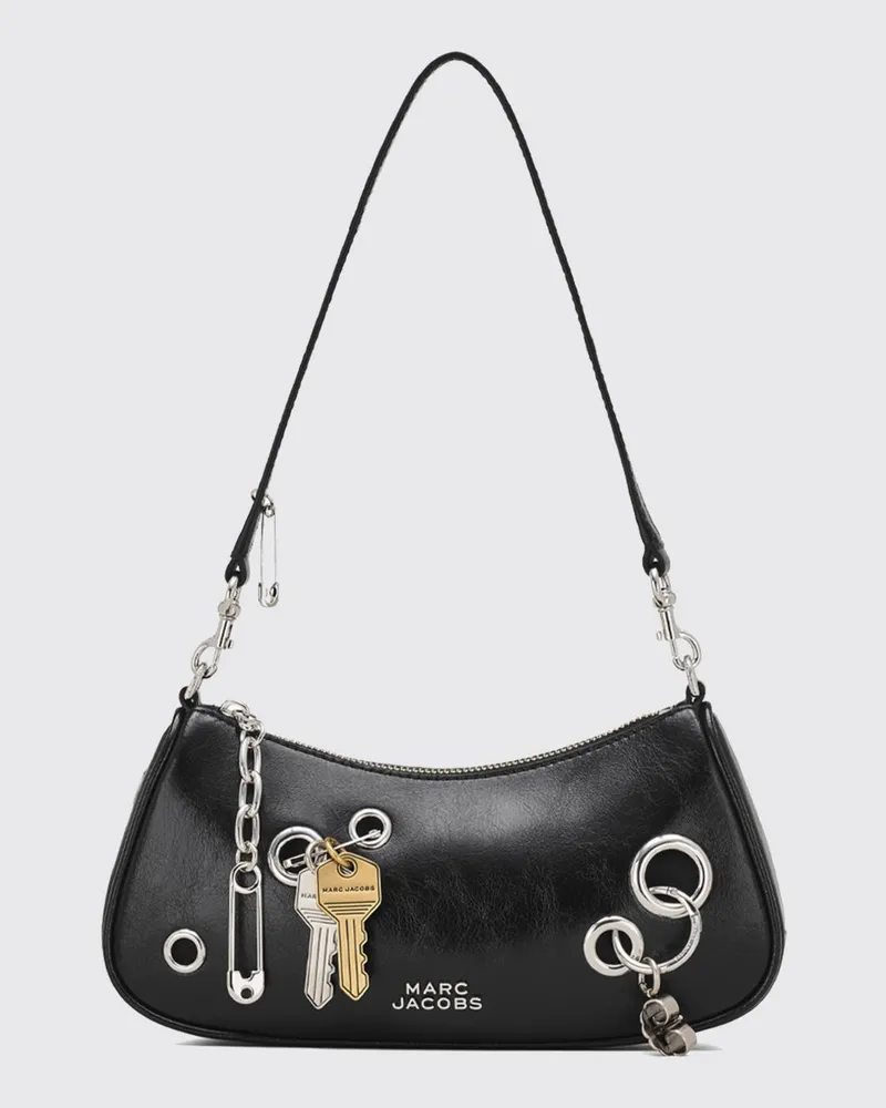 Marc Jacobs The Grommet Schultertasche aus Glattleder mit Stickerei und Anhänger Schwarz