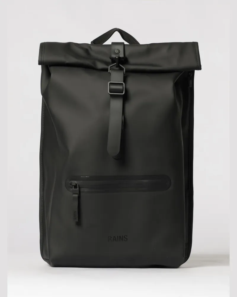 RAINS Rolltop Rucksack aus wasserdichtem PU Schwarz