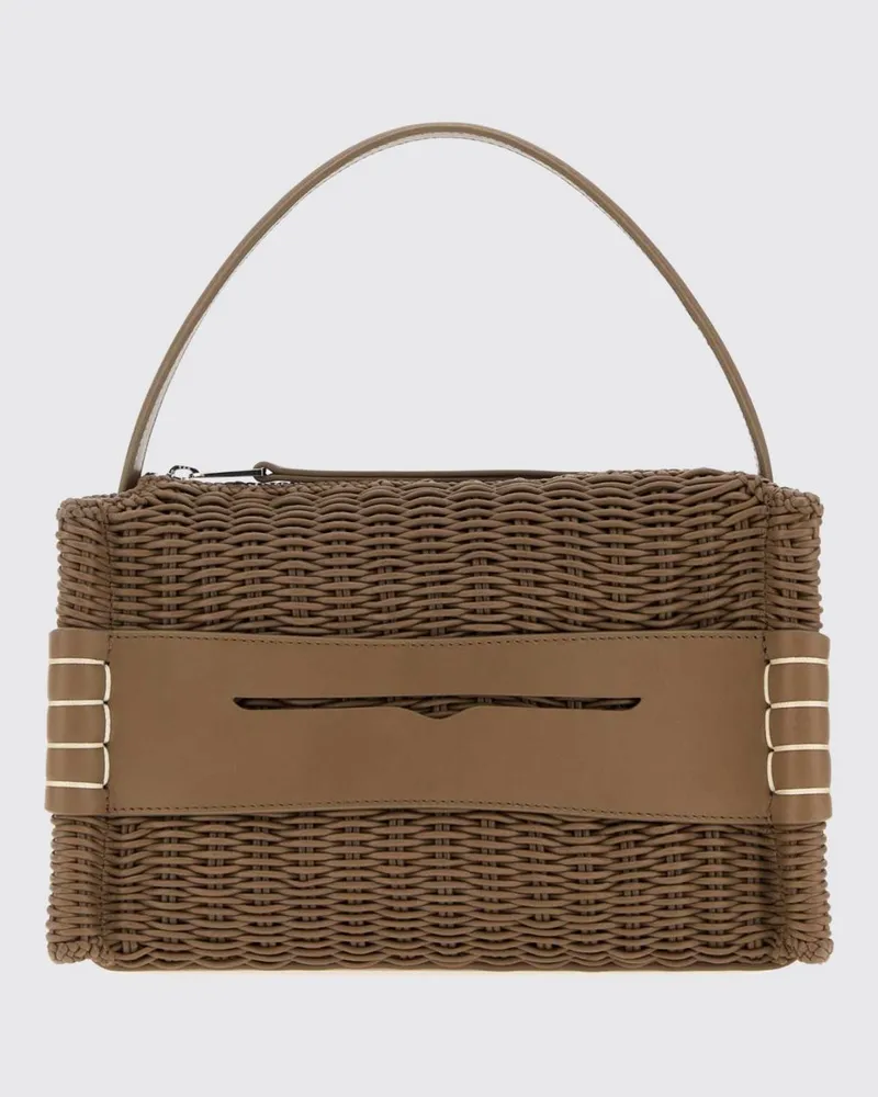 J.W.Anderson Mittelgroße Loafer Handtasche aus geflochtenem Leder mit geprägtem Logo Taubengrau