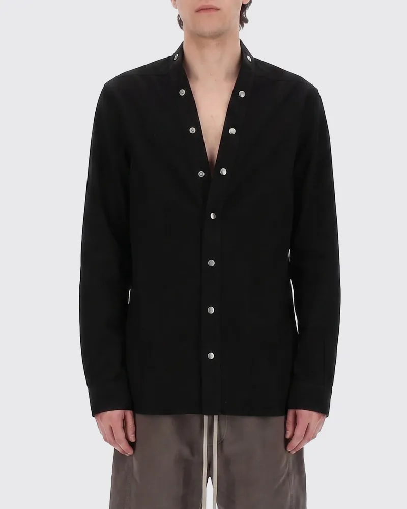 DRKSHDW by Rick Owens Langärmeliges V-Ausschnitt-Baumwollhemd mit Knopfverschluss Schwarz
